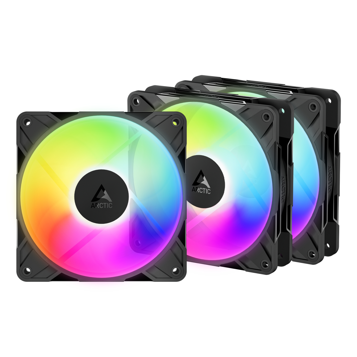 ARCTIC P12 Pro ARGB 120mm PWM Reverse Blade Case Fans w/ Cable Splitters (3 Pack), Fluid Dynamic Bearing, 500-3000 RPM, Black