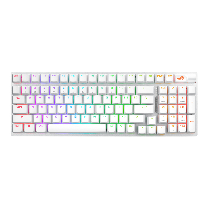 ASUS ROG STRIX SCOPE II 96 Wireless Mechanical RGB Gaming Keyboard, 96% Layout, Streamer Hotkeys, Multifunction Controls, Sound-Dampening, White