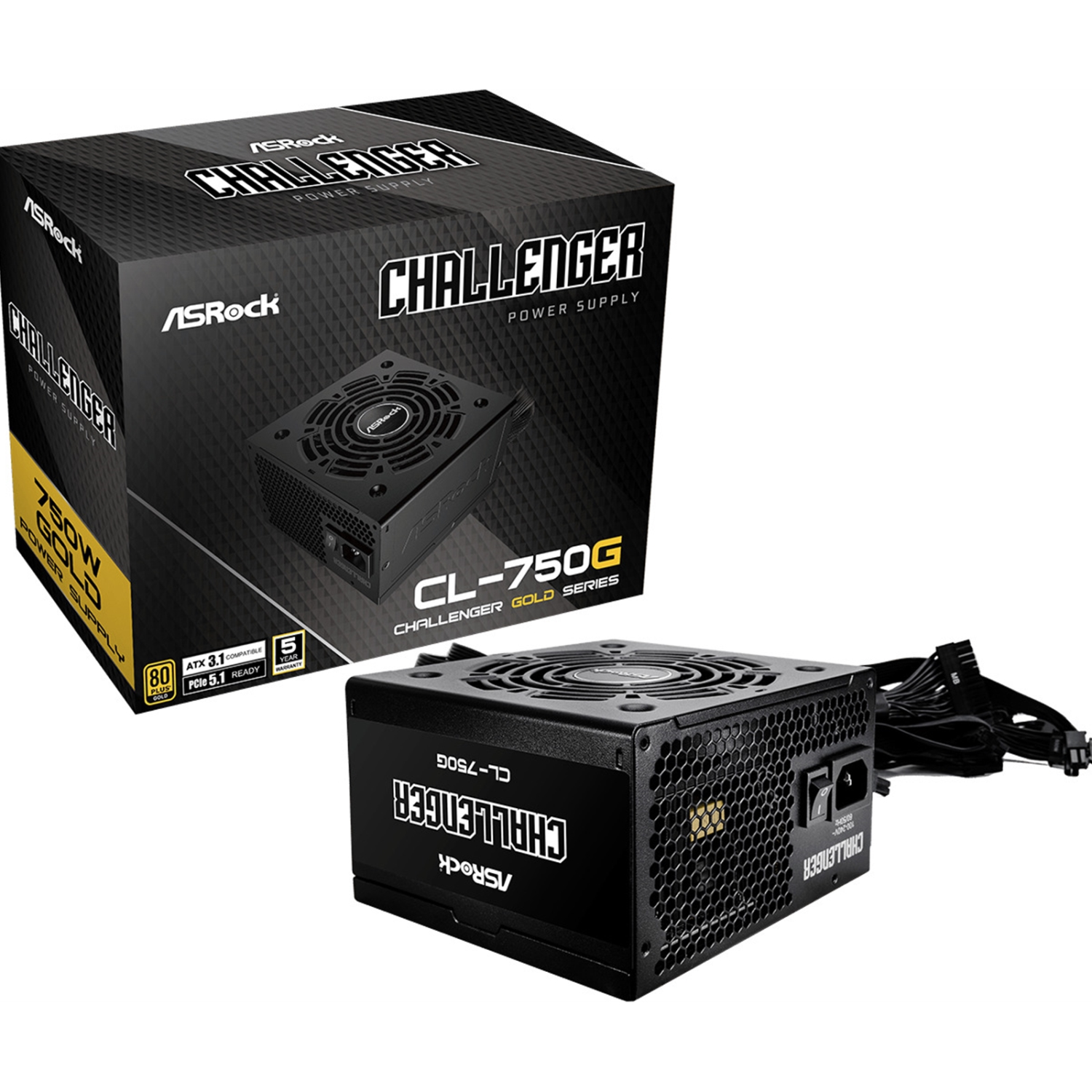 Asrock CL-750G 750W ATX Power Supply Unit, 80 PLUS GOLD Certified, 120mm Golf-Blade Fan, High Efficiency PSU