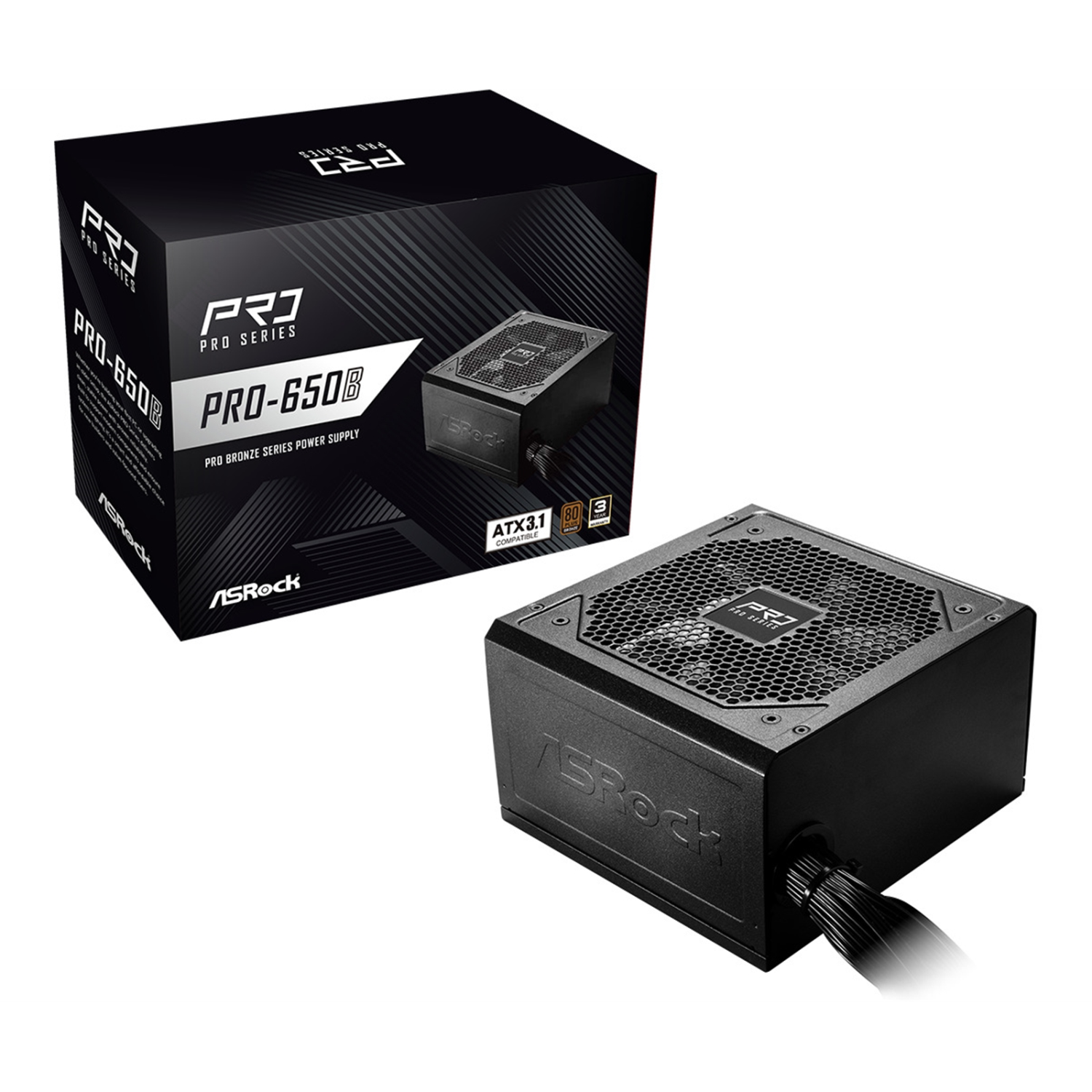 Asrock PRO-650B 650B ATX Power Supply Unit, 80 PLUS Bronze Certified, Low noise 120mm FAN, High Efficiency PSU