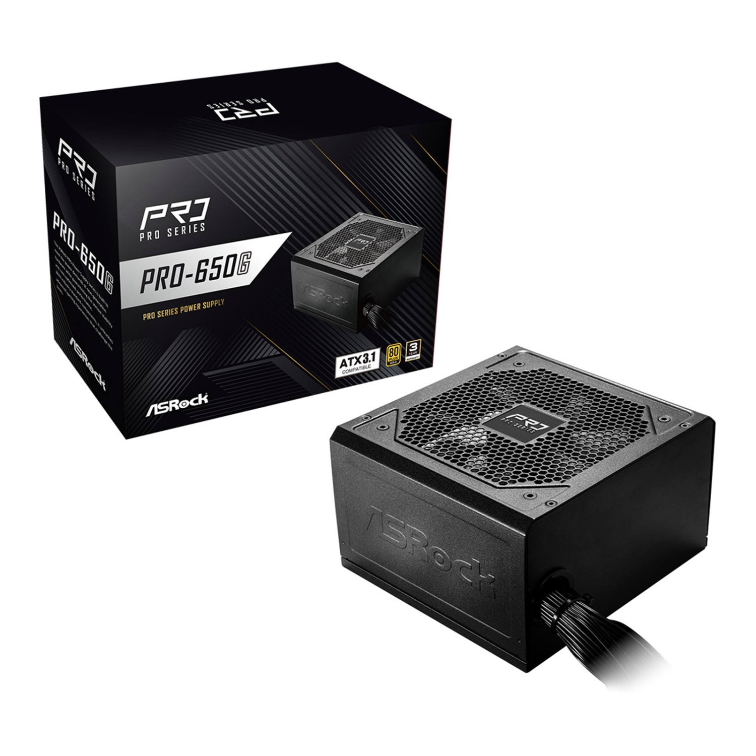 Asrock PRO-650G 650W ATX Power Supply Unit, 80 Plus Gold Certified, 120mm Silent Cooling Fan, High Efficiency PSU