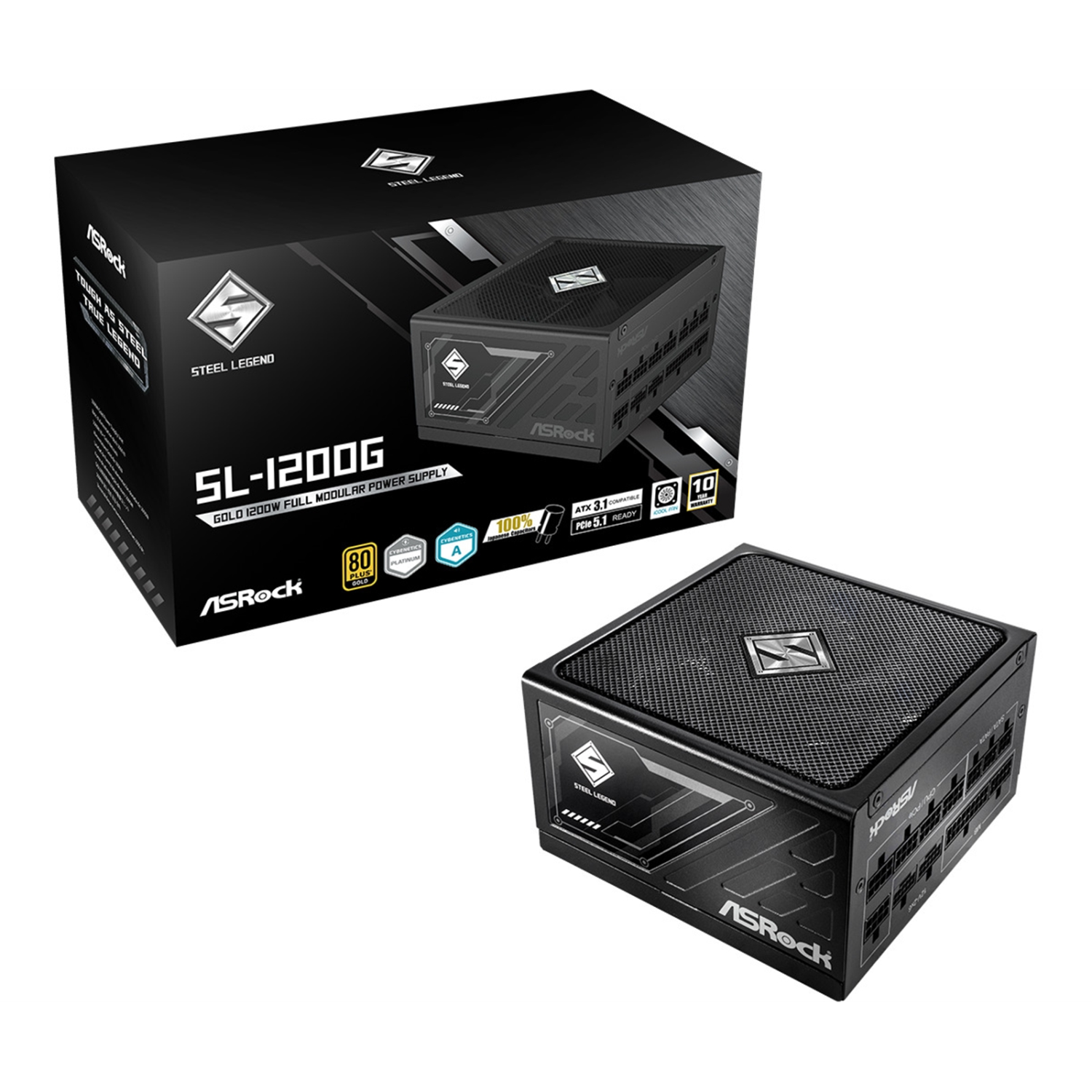 Asrock SL-1200G 1200W ATX Power Supply Unit, 80 PLUS GOLD Certified, 135mm Striped Axial FDB Fan, High Efficiency PSU