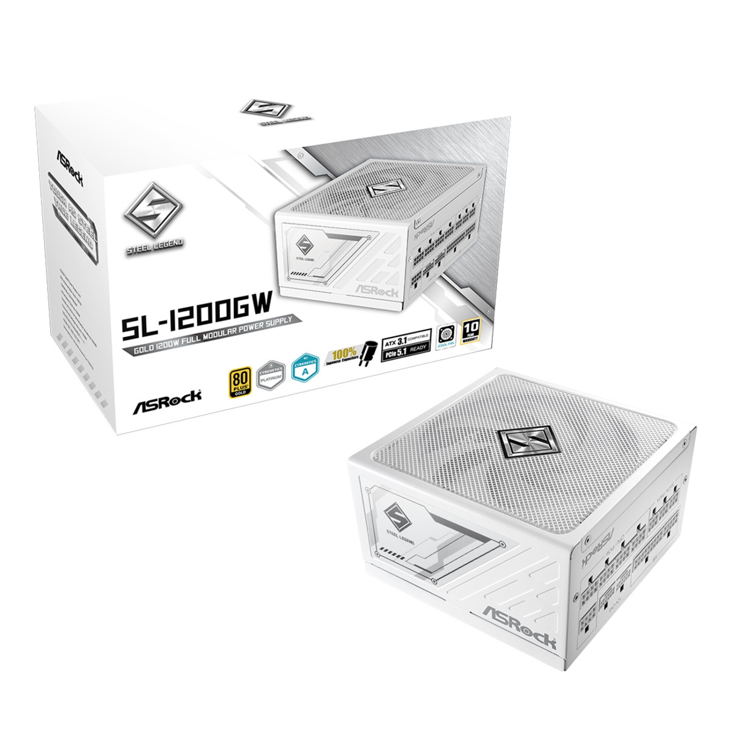 Asrock SL-1200GW 1200W ATX Power Supply Unit, 80 PLUS GOLD Certified, 135mm Striped Axial FDB Fan, High Efficiency PSU