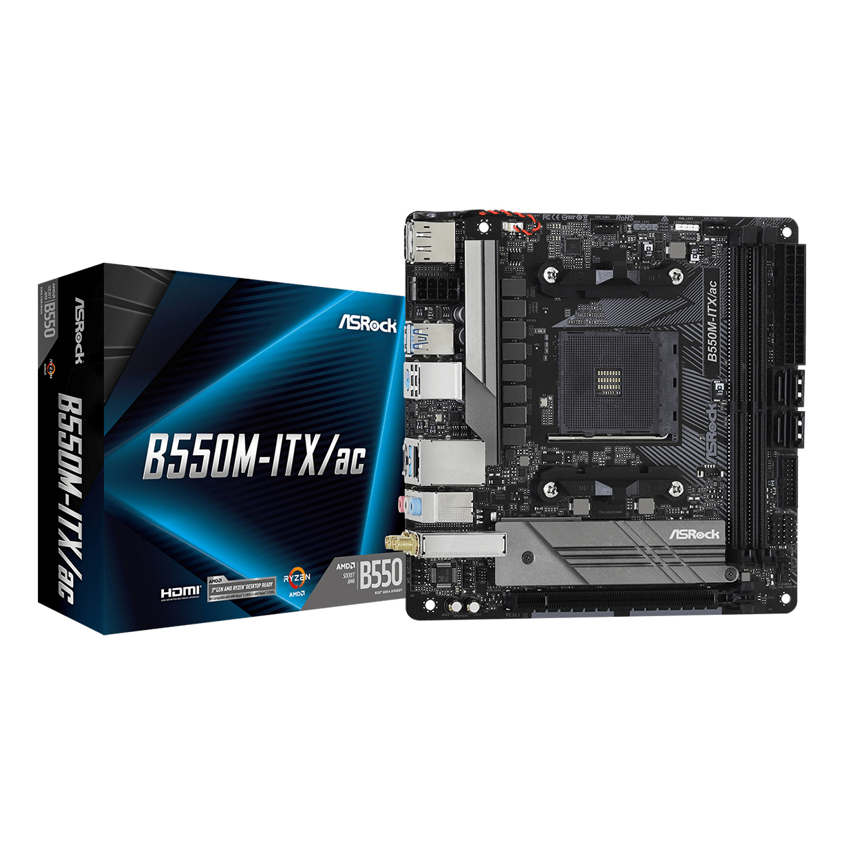 ASRock B550M-ITX/ac AMD AM4 Socket Motherboard Mini-ITX 2x DDR4 Slots 1x M.2 Socket GbE LAN Wi-Fi 5 1x DisplayPort / 1x HDMI Port