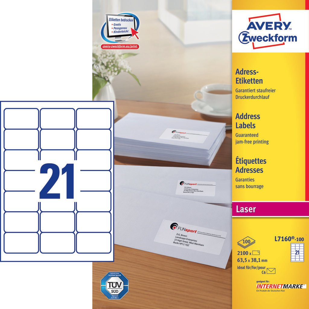Avery L7160-100 Self-Adhesive Labels - White
