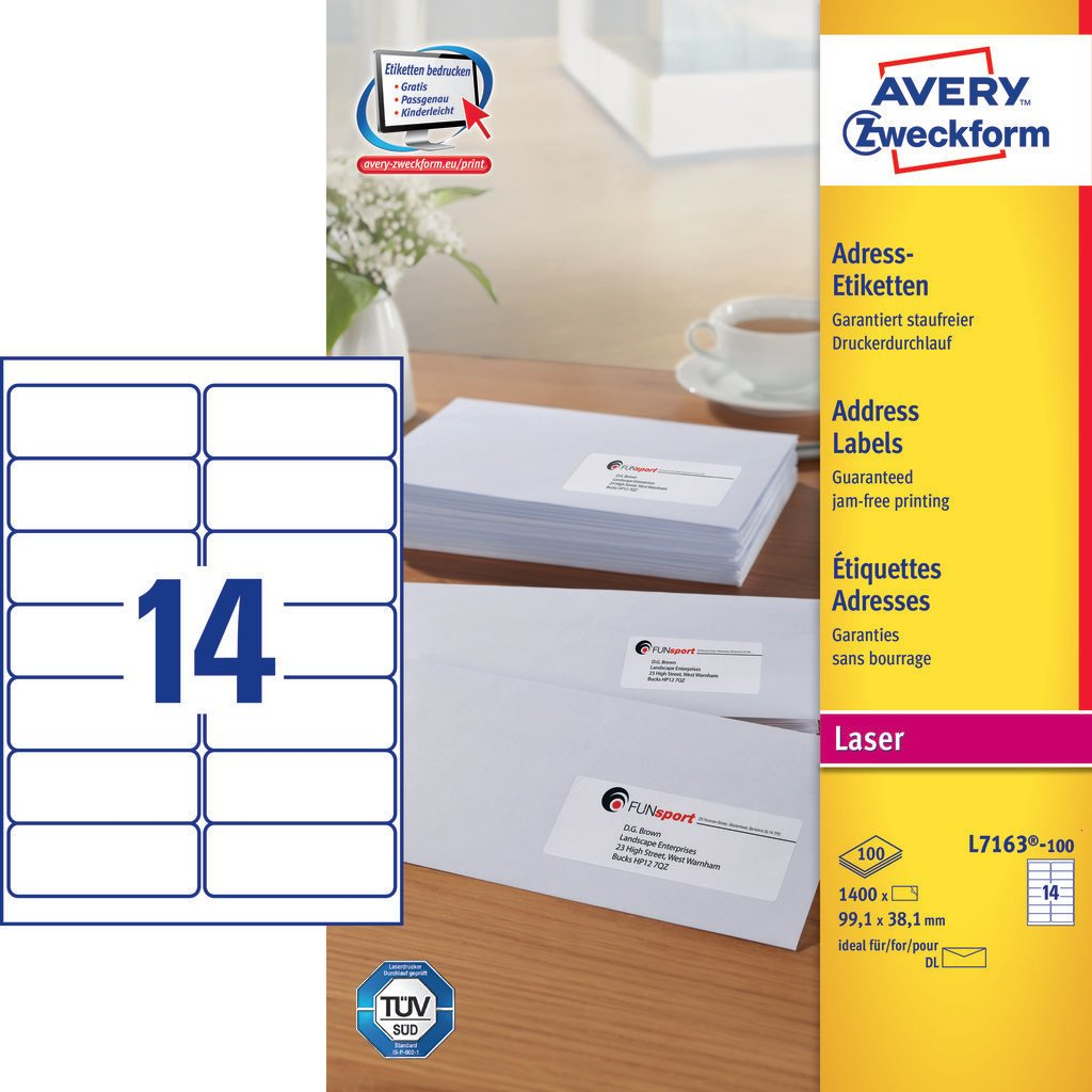 Avery L7163-100 Self-Adhesive Labels - White