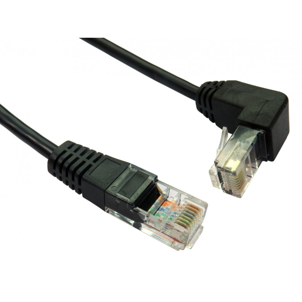 Cables Direct 2m Cat5e UTP Straight to Right Angled DOWN Cable