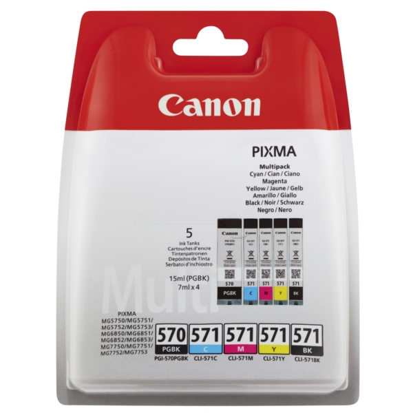 Canon 0318C009/PGI-570XLCLI-571 Ink cartridge multi pack 1xPGI BK + 1xCLI Bk,C,M,Y Pack=5 for Canon Pixma MG 5750/7750