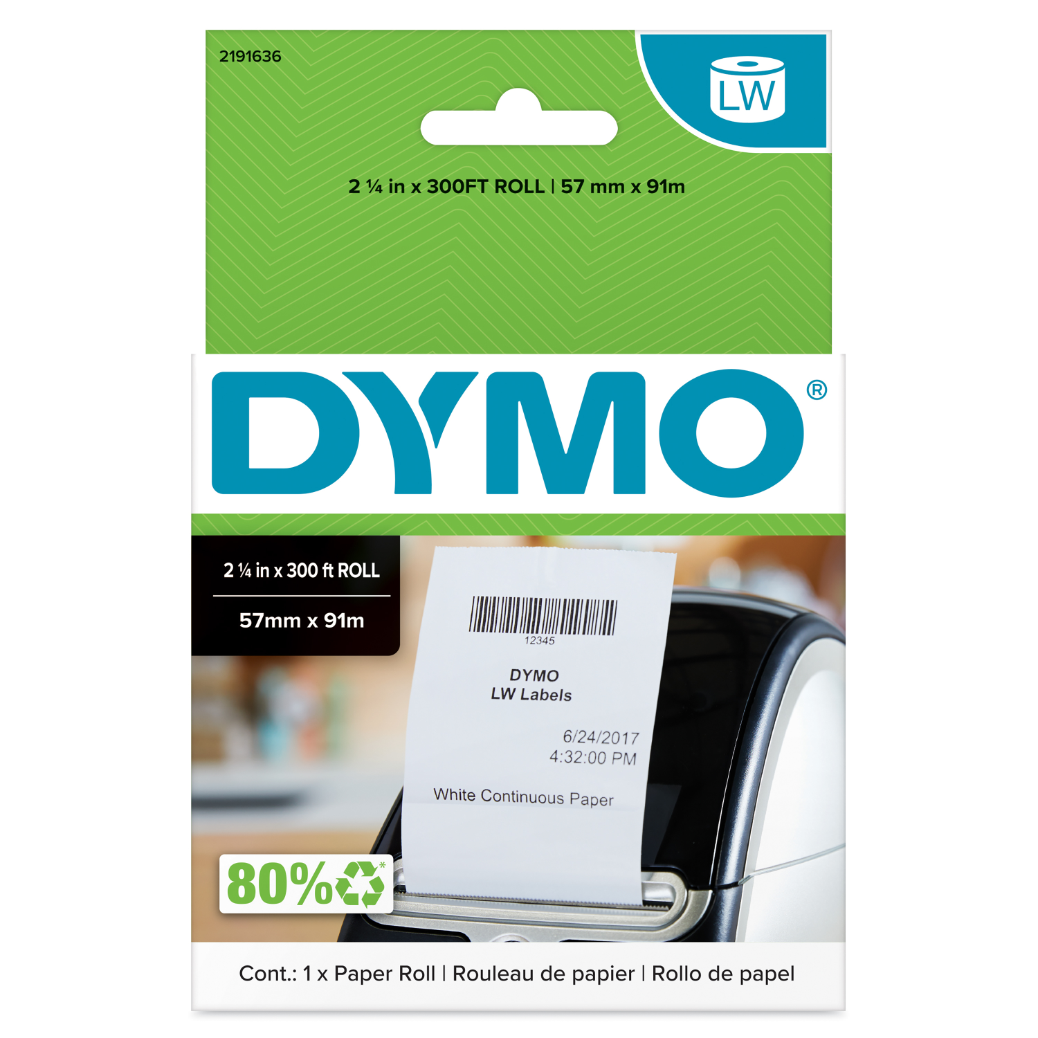 DYMO ® LabelWriter™ Continuous Paper Rolls FSC™ - 57 x 91m