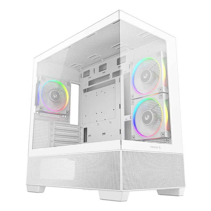 DeepCool CG380 3F Micro-ATX Gaming Case White  Panoramic Tempered Glass Side Panel Mesh Airflow Front 3 Pre-Installed ARGB Fans USB-C & USB-A Front I/O Spacious SFF/mATX/ITX Build Support