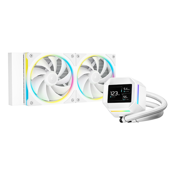 DeepCool LM240 White Liquid CPU Cooler with 2.4 IPS Display 240mm AIO Dual 120mm ARGB Fans Anti-Leak Technology PWM Pump Intel LGA 1851/1700 & AMD AM5 Compatible White