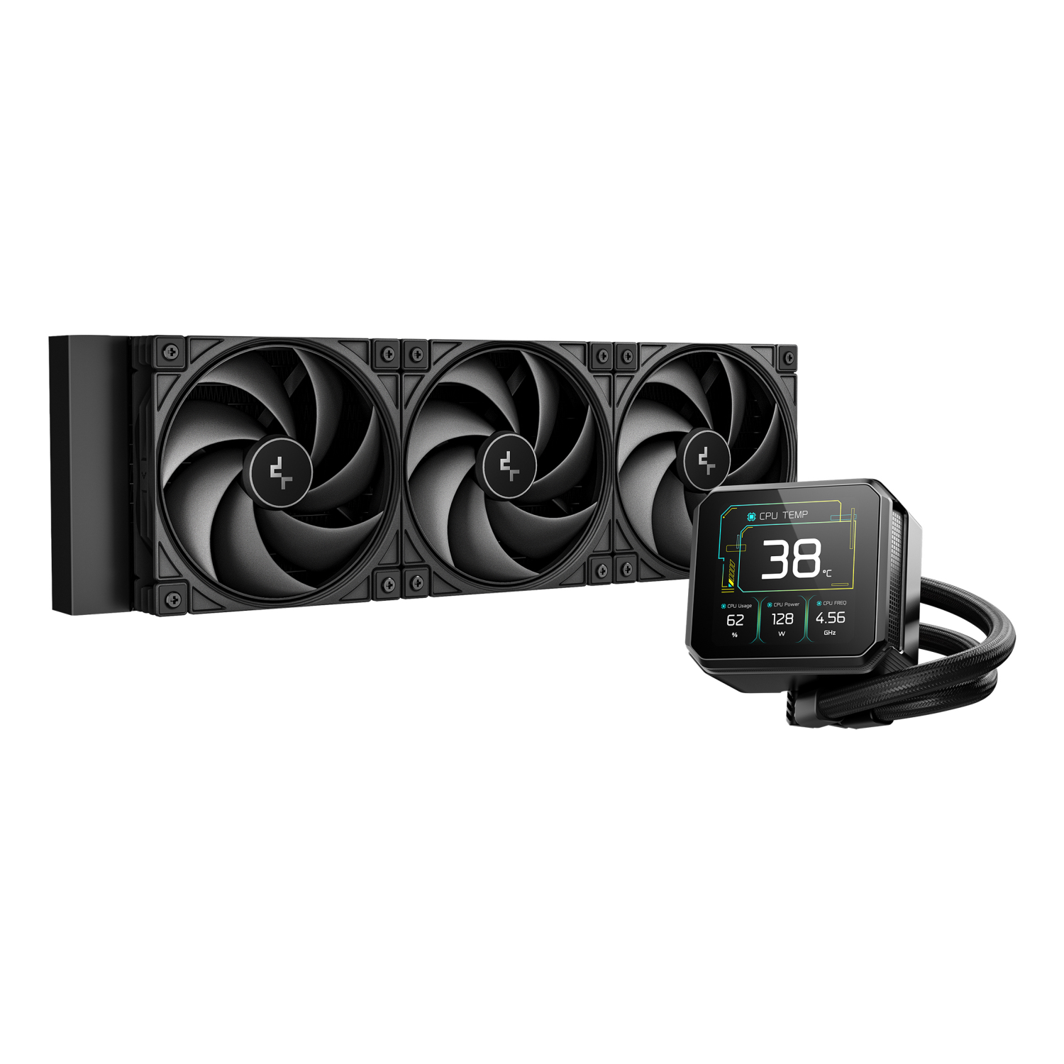 DeepCool Spartacus 360 AIO Liquid CPU Cooler 360mm Radiator 3 x 120mm PWM Fans 3.4 LCD Display Pump ARGB Lighting Intel LGA1851/1700 & AMD AM5/AM4 Black