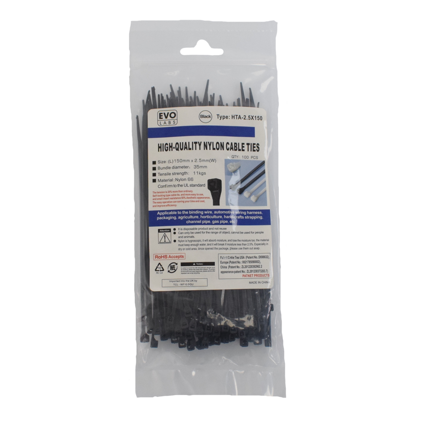 Evo Labs 5X150MM Cable Ties - Black