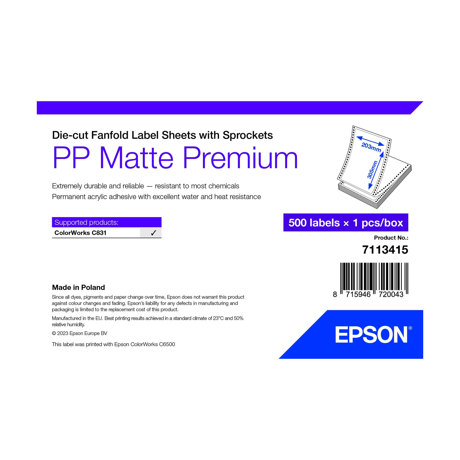 Epson 7113415 printer label White Self-adhesive printer label