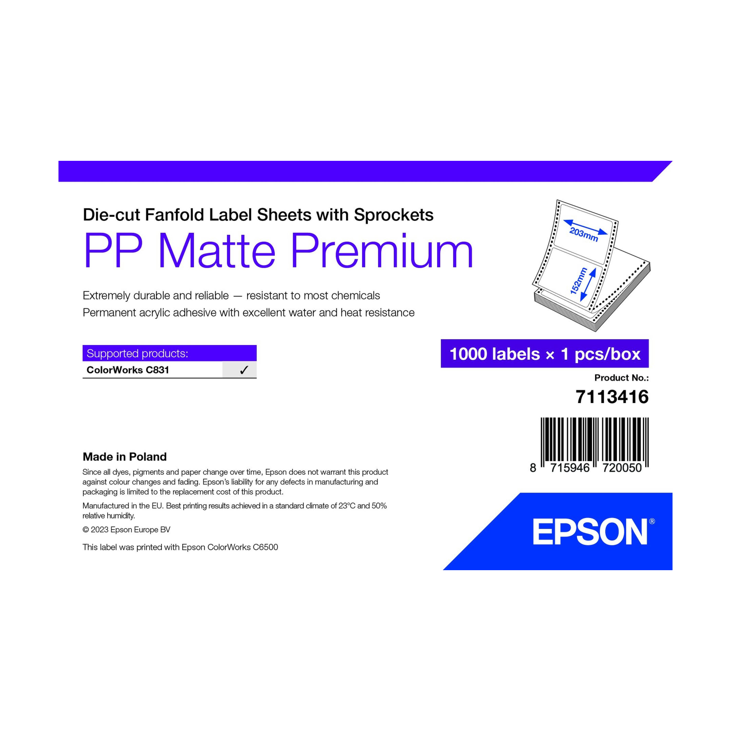 Epson 7113416 printer label White Self-adhesive printer label