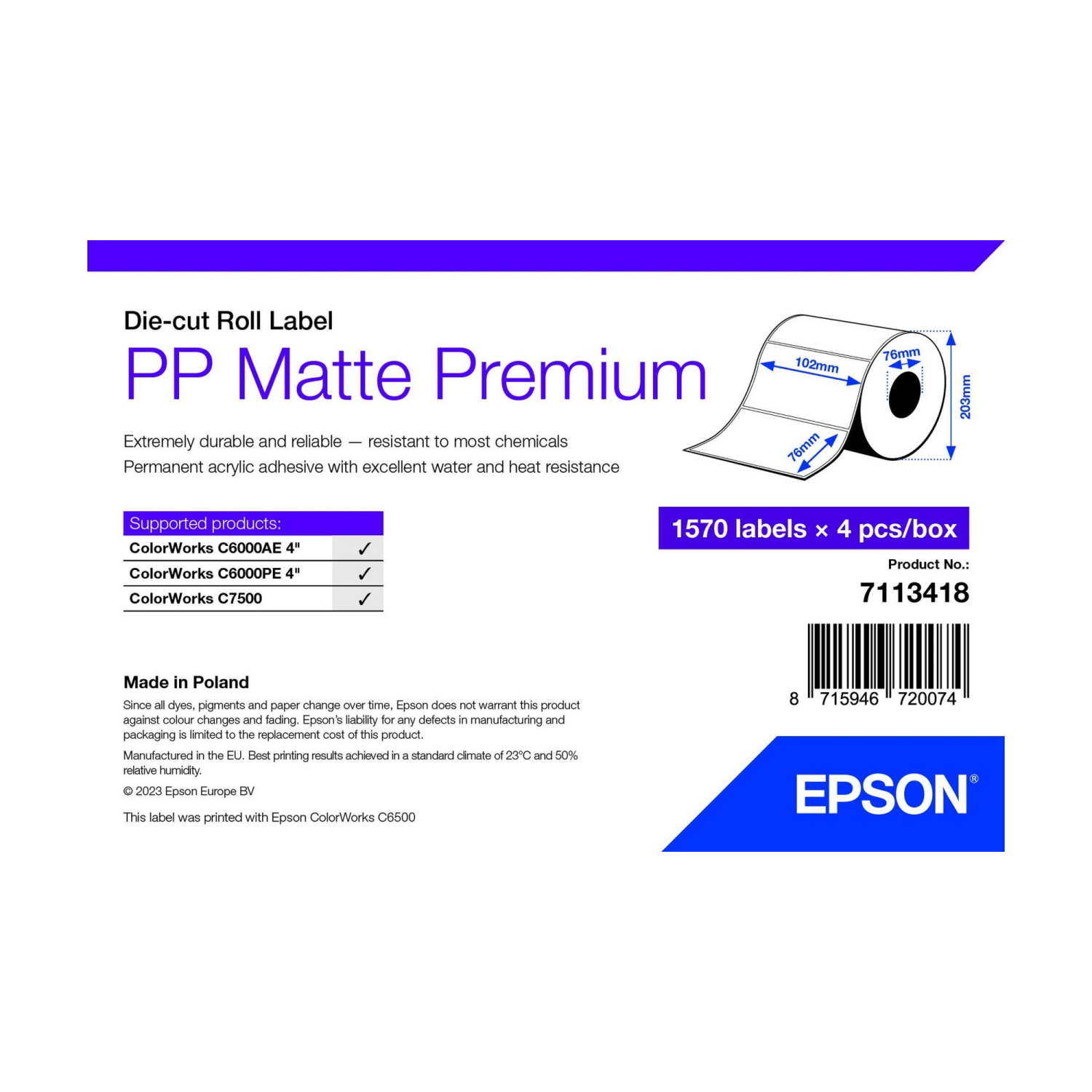 Epson 7113418 printer label White Self-adhesive printer label