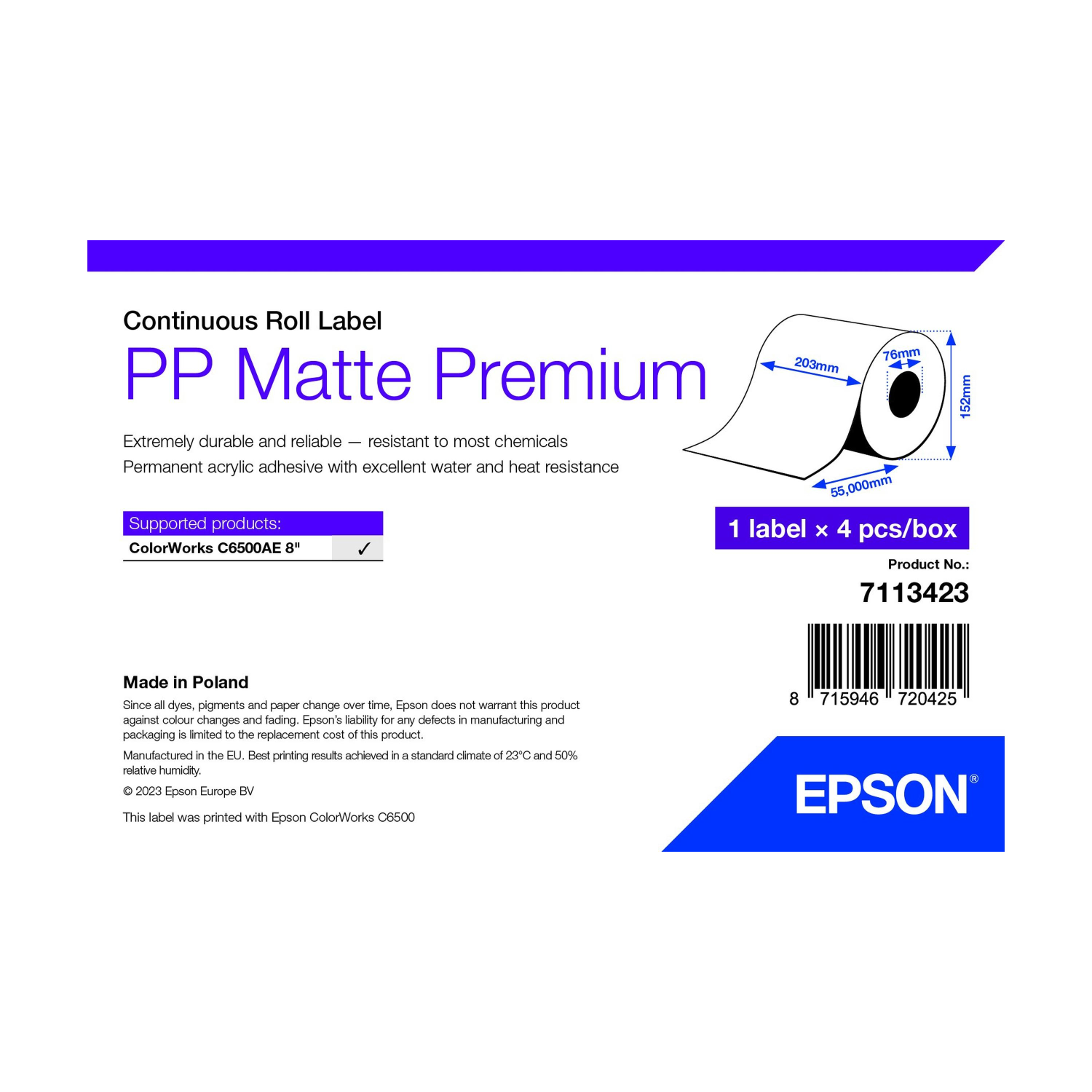 Epson 7113423 printer label White Self-adhesive printer label