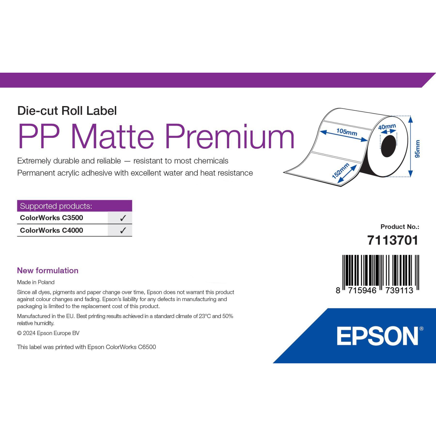Epson 7113701 printer label White Self-adhesive printer label