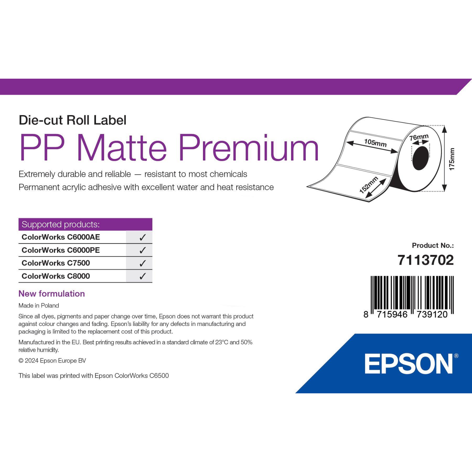 Epson 105mm Printer Labels - White