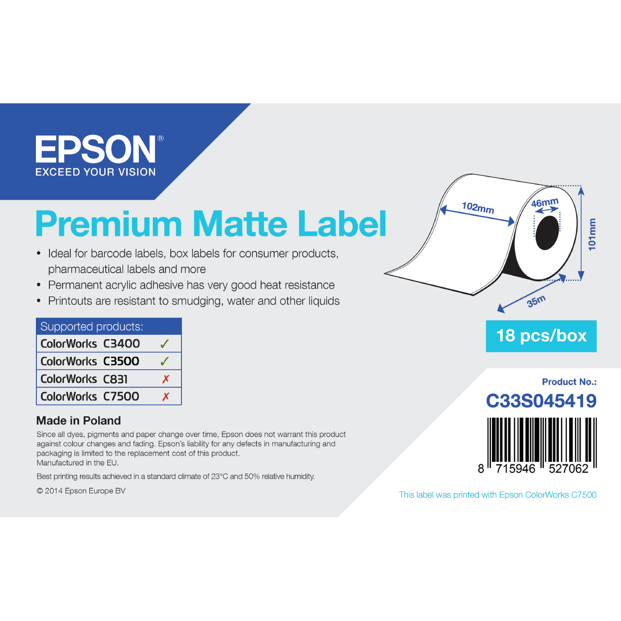 Epson 102mm Printer Labels