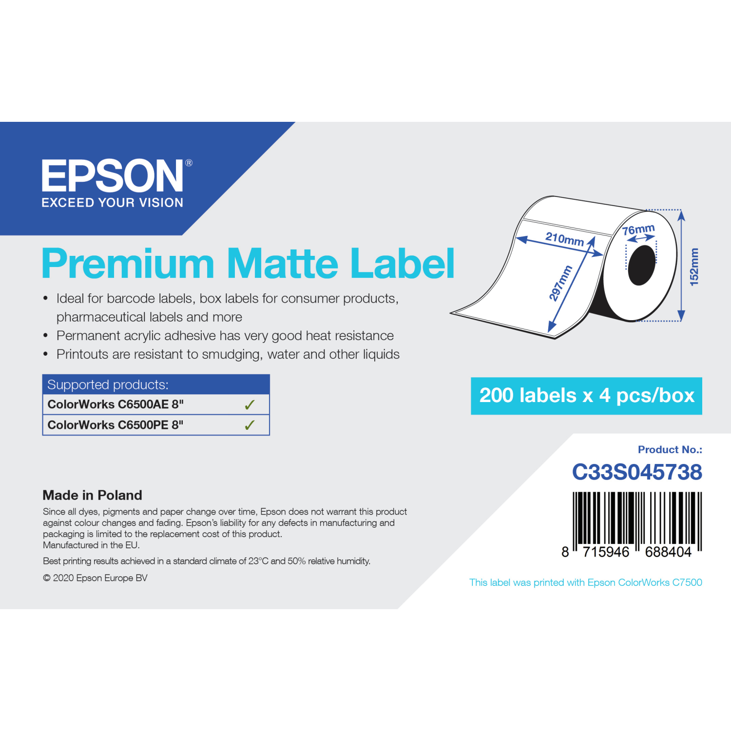 Epson C33S045738 Printer Labels
