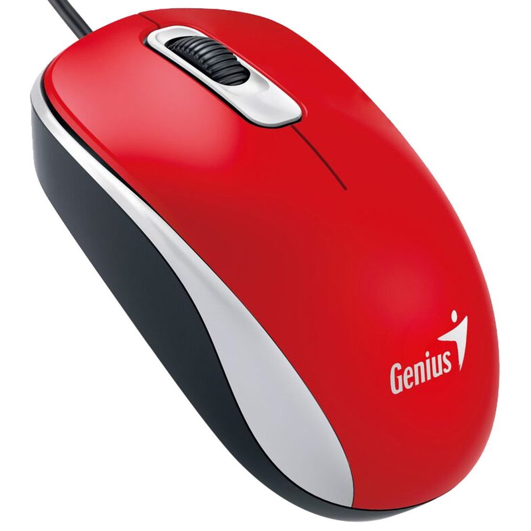 Genius DX-110 Wired USB Plug and Play Mouse 1000 DPI Optical Tracking 3 Button with Scroll Wheel Ambidextrous Design with 1.5m Cable Red