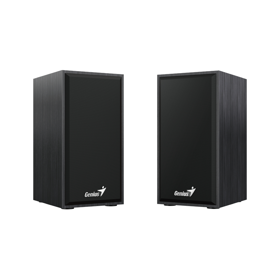 Genius SP-HF180 6W Wooden Desktop USB 2.0 Stereo Speakers with 3.5mm Audio Jack & Volume Control Black