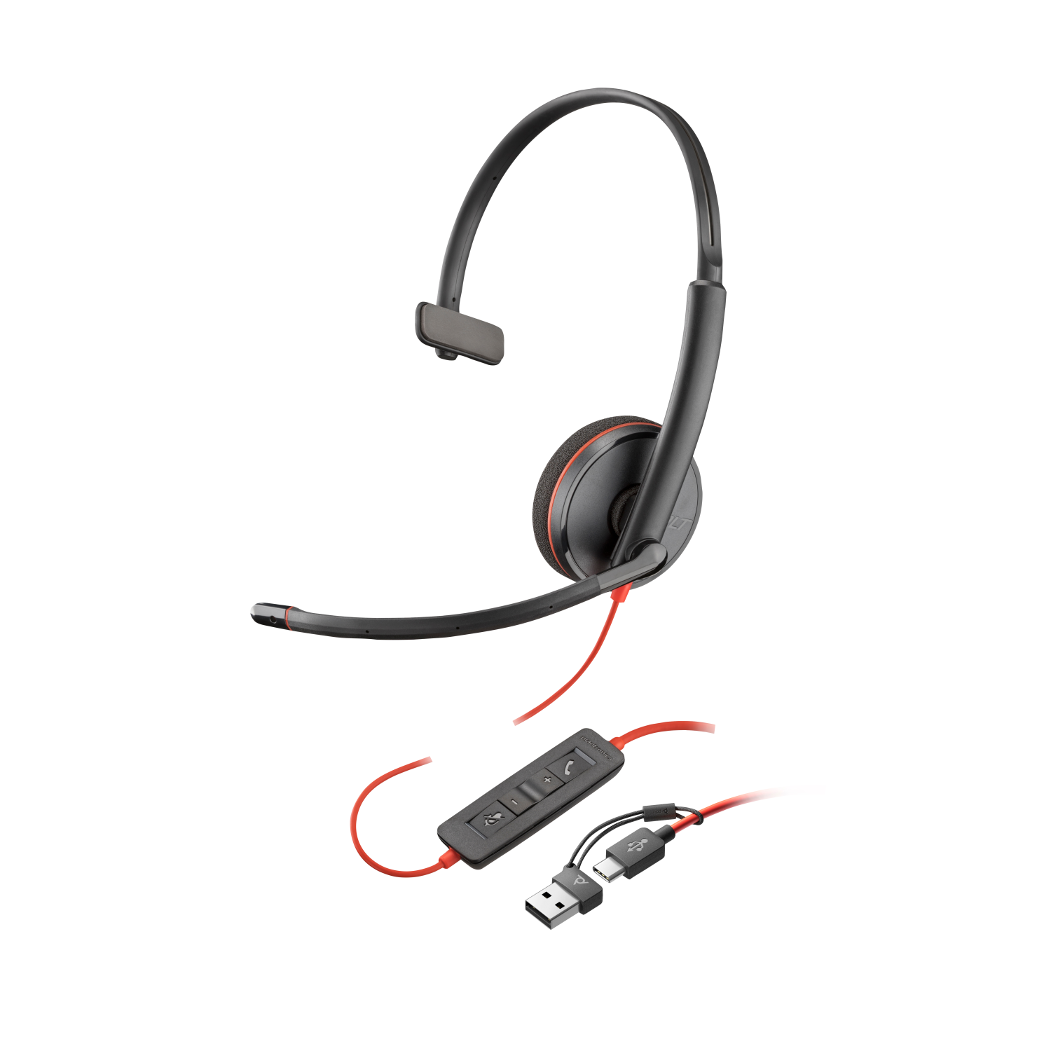 POLY Blackwire 3220 Stereo USB-C Headset +USB-C/A Adapter