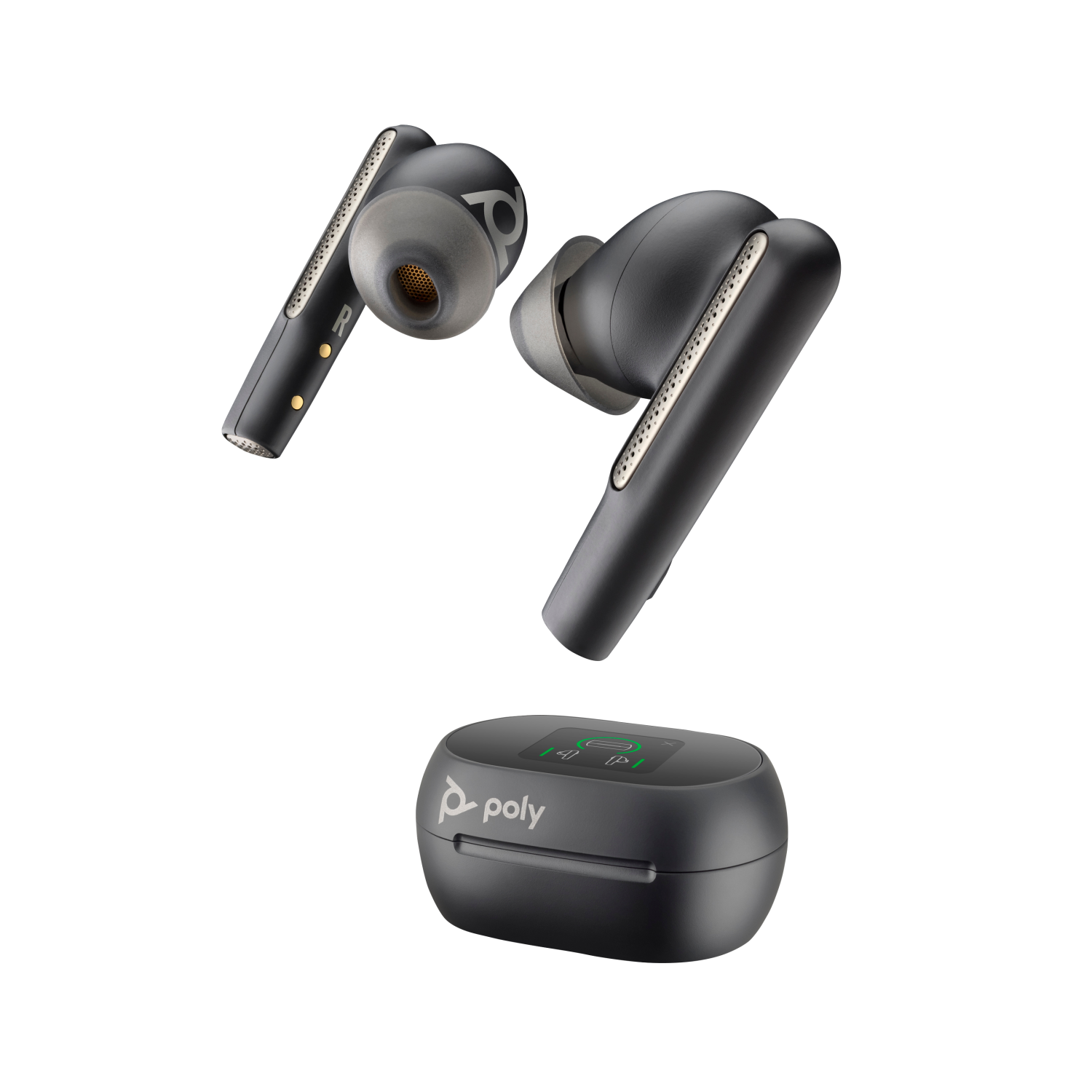 POLY Voyager Free 60+ UC M Carbon Black Earbuds +BT700 USB-C Adapter +Touchscreen Charge Case