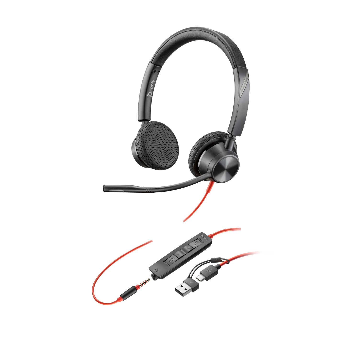 POLY Blackwire 3325 Stereo USB-C Headset +3.5mm Plug +USB-C/A Adapter