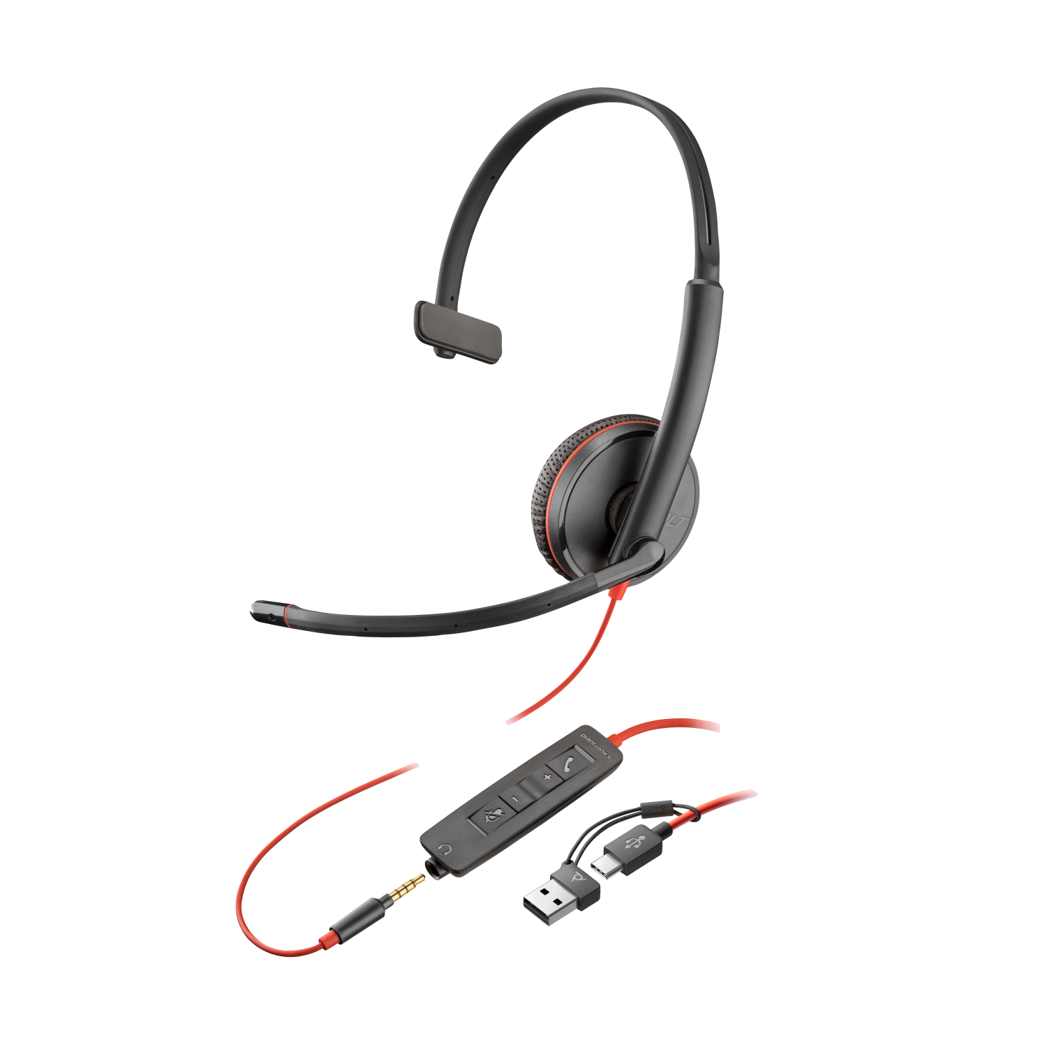 POLY Blackwire 3215 Monaural USB-C Headset +3.5mm Plug +USB-C/A Adapter