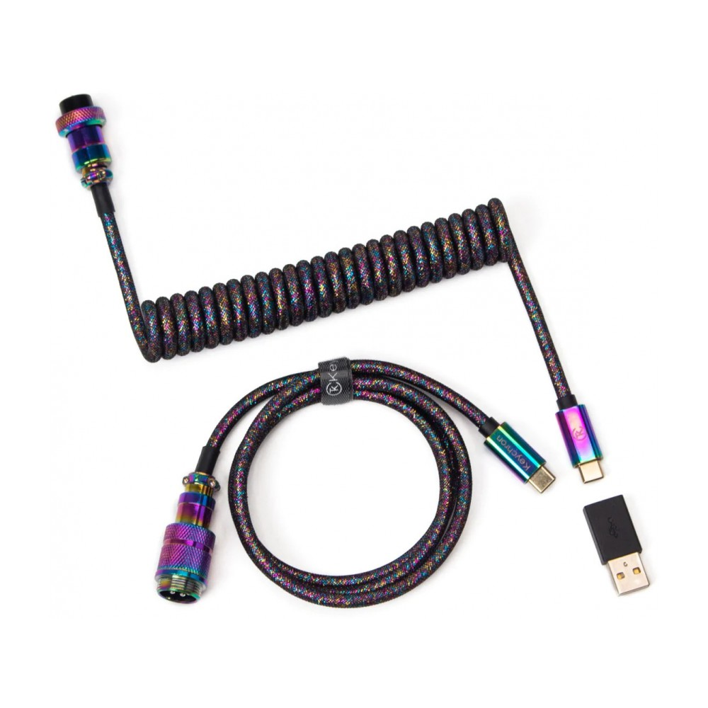 Keychron Premium Coiled Aviator USB-C Cable Rainbow Plated Black