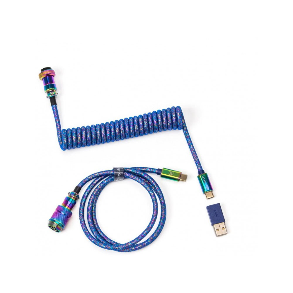 Keychron Premium Coiled Aviator USB-C Cable Rainbow Plated Blue