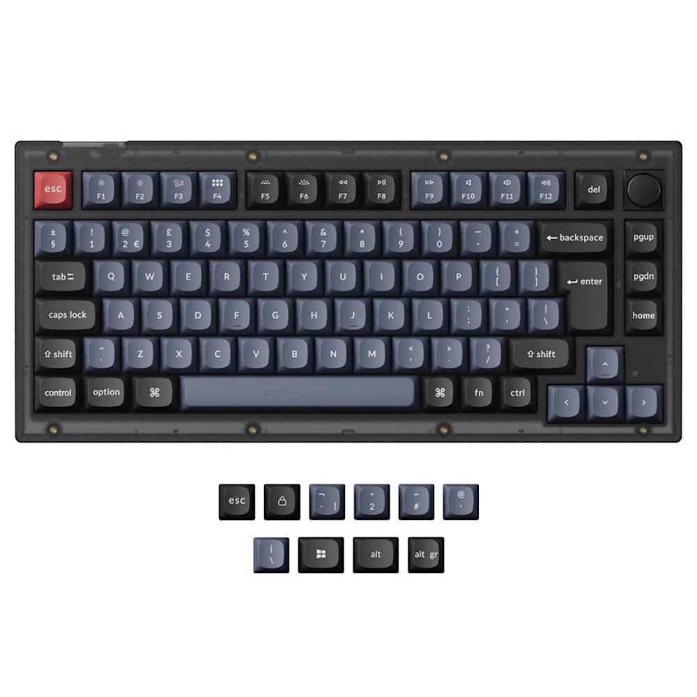 Keychron UK V1 QMK RGB PBT Linear Assembled Mac/PC Frosted Black Custom Keyboard with Knob