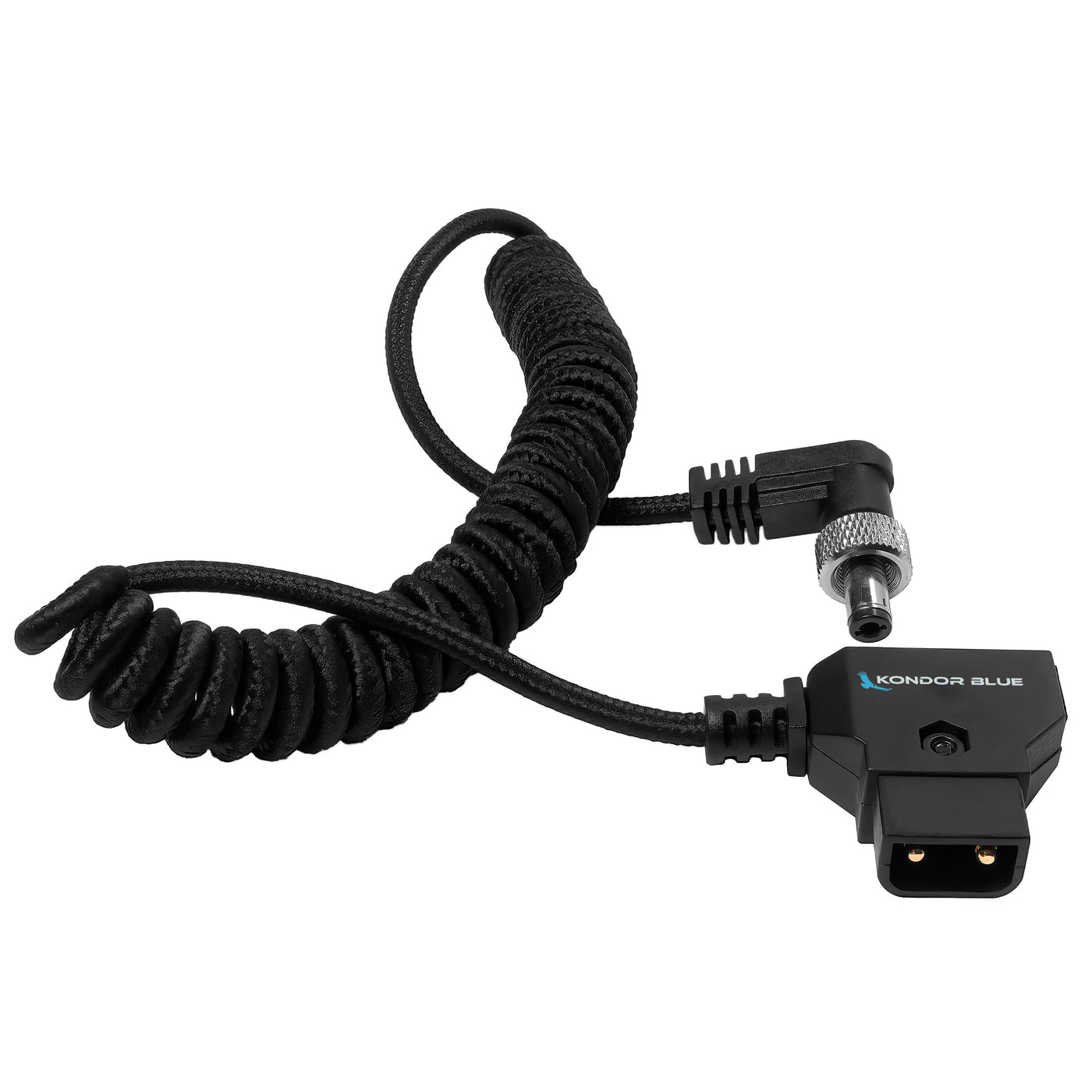 Kondor Blue Coiled D-Tap to Locking DC 2.5mm Right Angle Cable