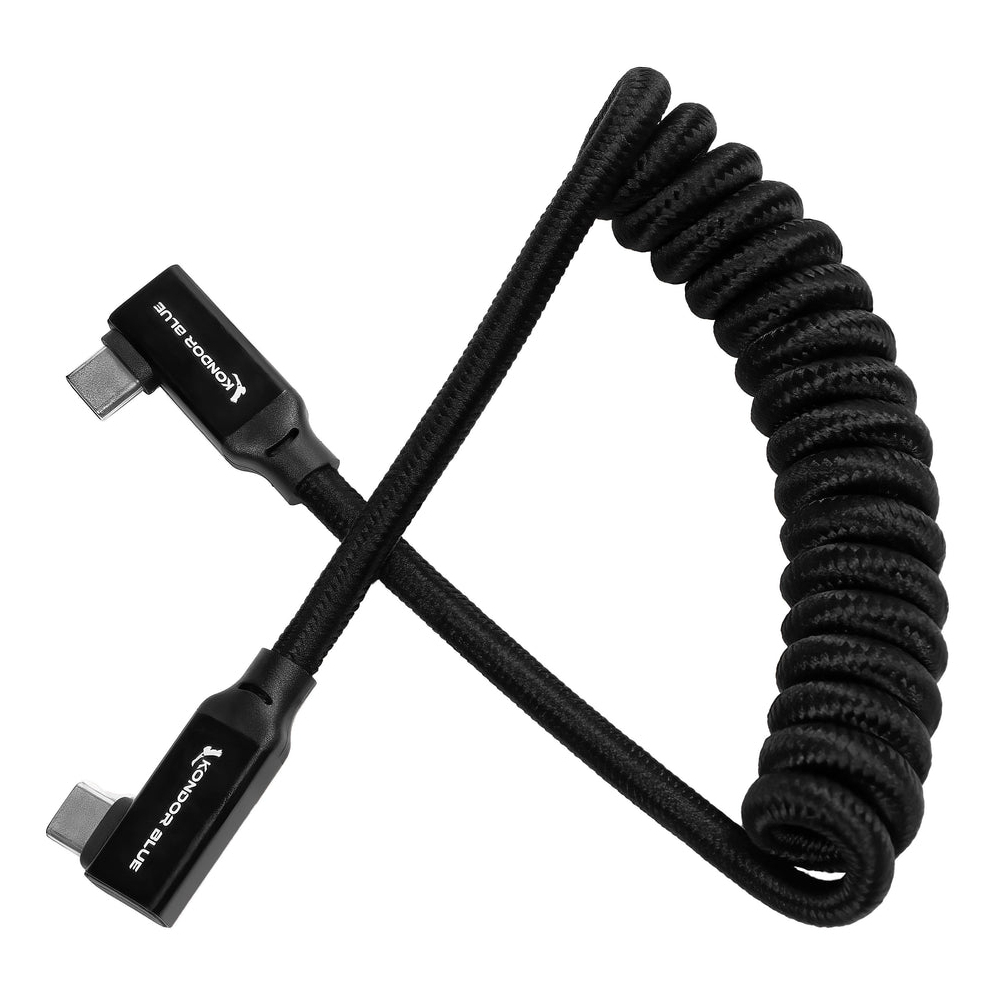 Kondor Blue 12-24" Coiled USB C 3.1 Right Angle Braided C