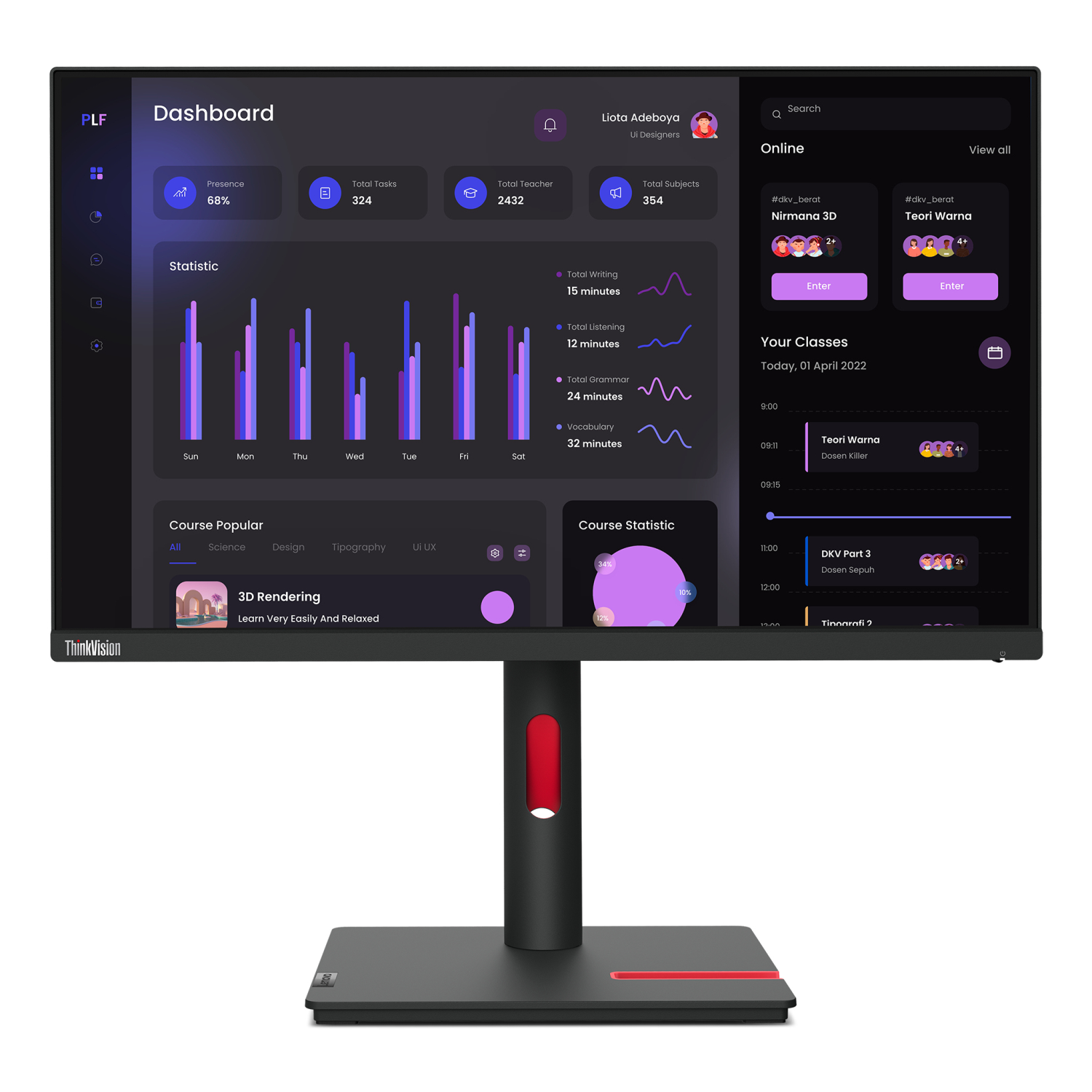 Lenovo T24i-30 Computer Monitors - 23.8 Inches - Black