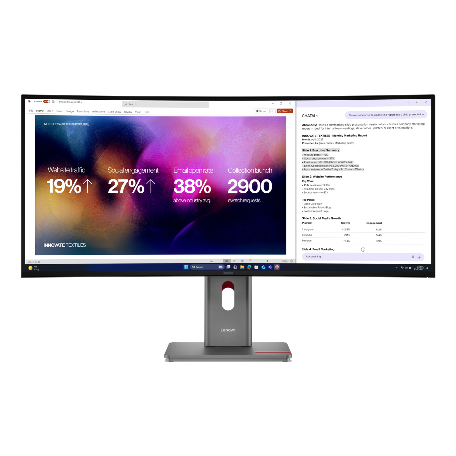 Lenovo P40WD-40 Computer Monitors - 39.7 Inches - Black