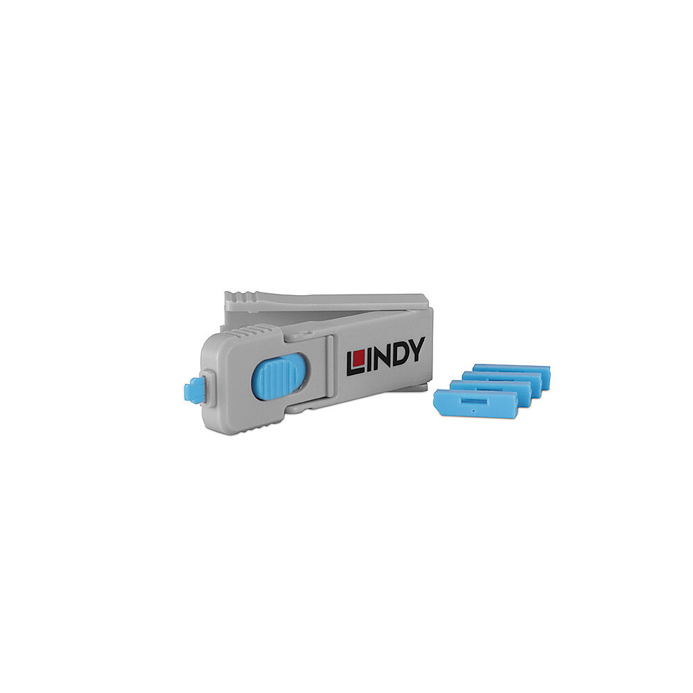 Lindy DisplayPort Blocker Kit, Blue (1x Key, 4x Locks)