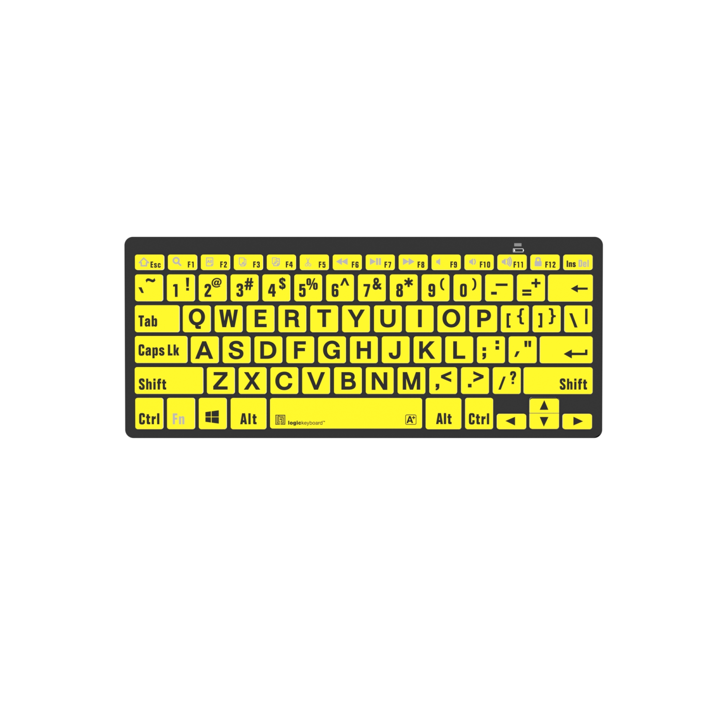 LogicKeyboard XL Print - Black on Yellow Bluetooth Mini Keyboard