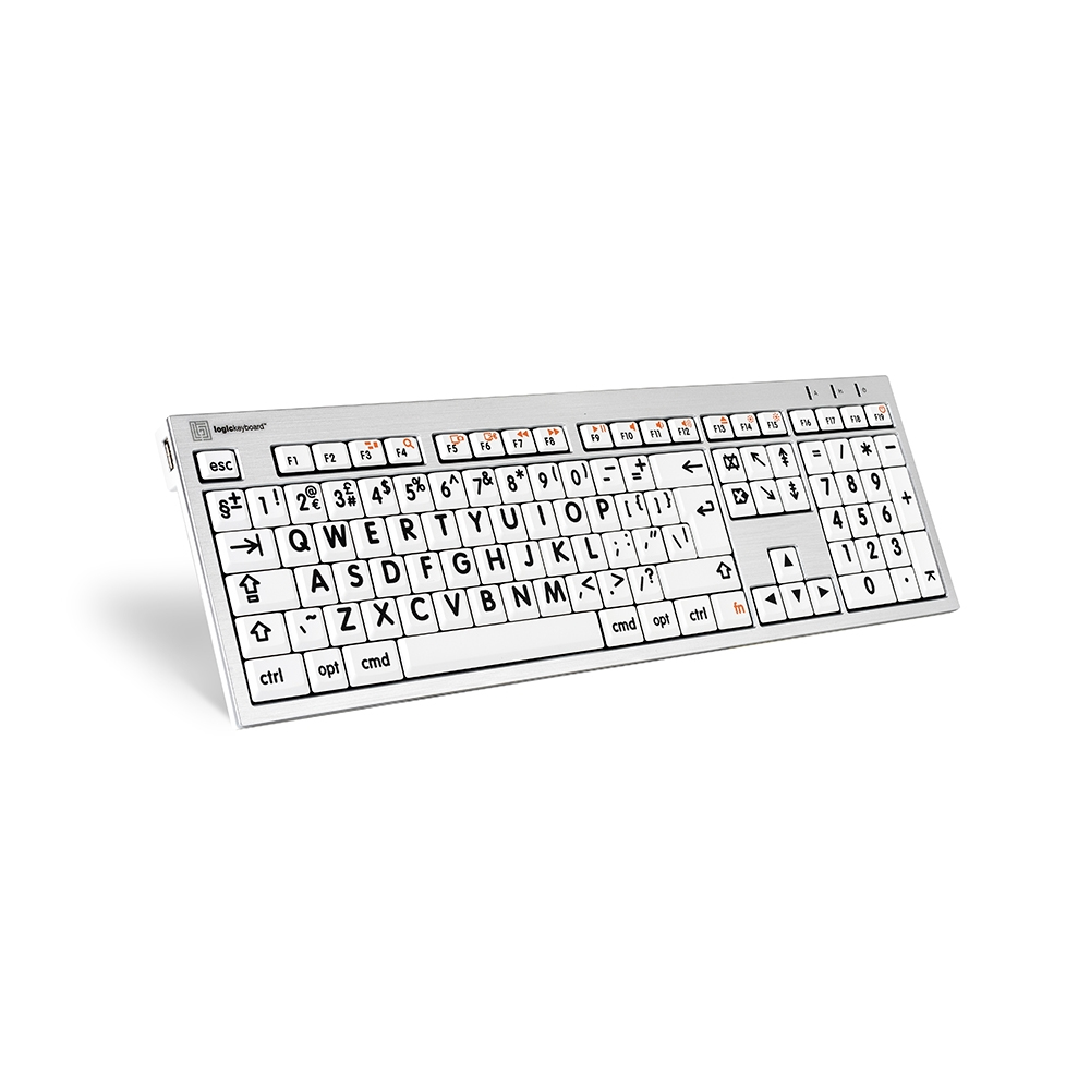 Logickeyboard LKB-LPRNTBW-CWMU-UK keyboard Office USB QWERTY UK English Black, Silver, White