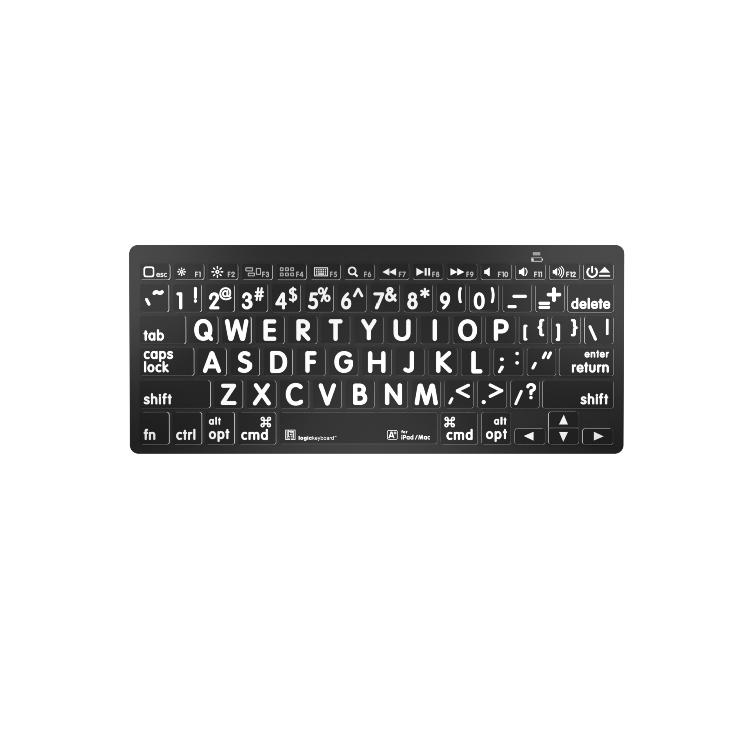 LogicKeyboard XL Print - White on Black Bluetooth Mini Keyboard