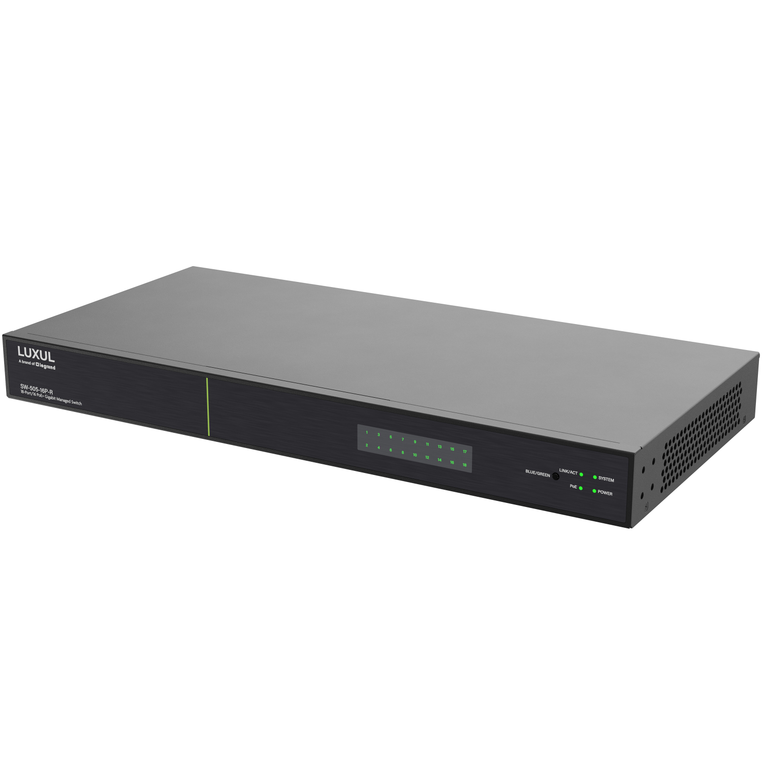 Luxul Wireless 16 PoE+ | 2 Combo RJ45/SFP Ports - 1Gb L2/L3 Managed Switch, UK Power Cord