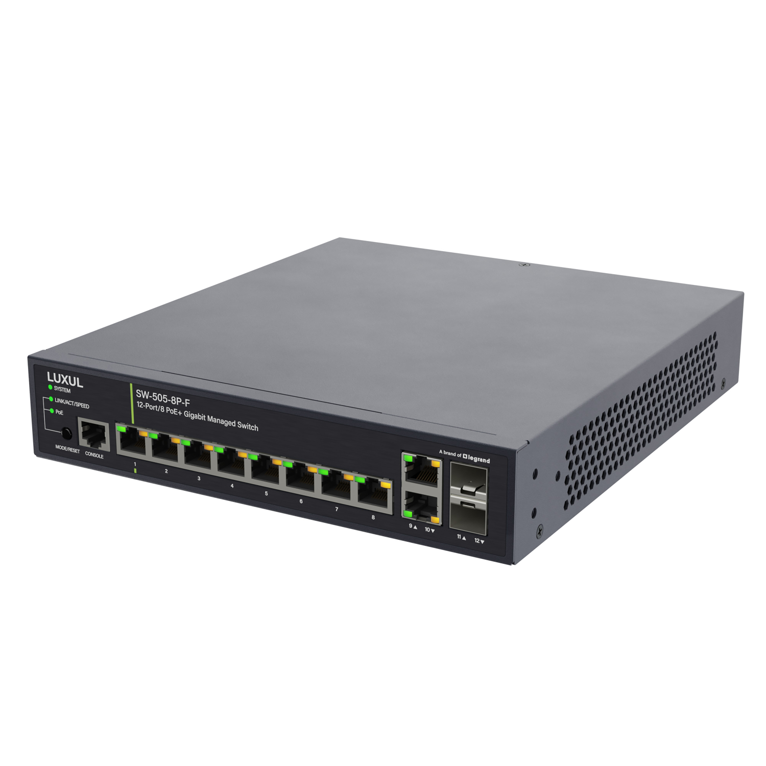 Luxul Wireless 8 PoE+ | 2 RJ45 | 2 SFP Front-Facing Ports - 1Gb L2/L3 Managed Switch, EU Power Cord