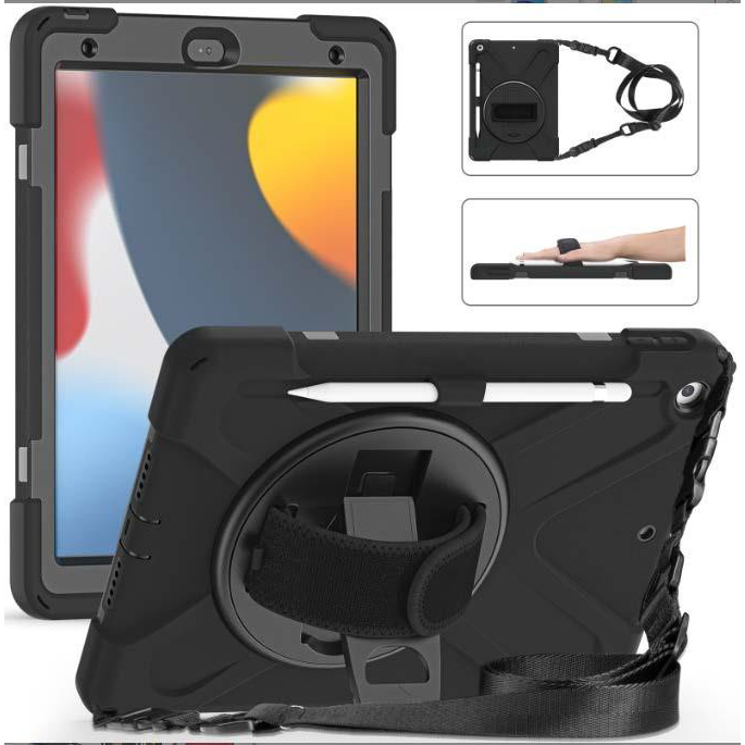 MAXCases Shield Case for iPad 7/8/9th gen (10.2in) with Hand strap shoulder strap & screen protector (Black)