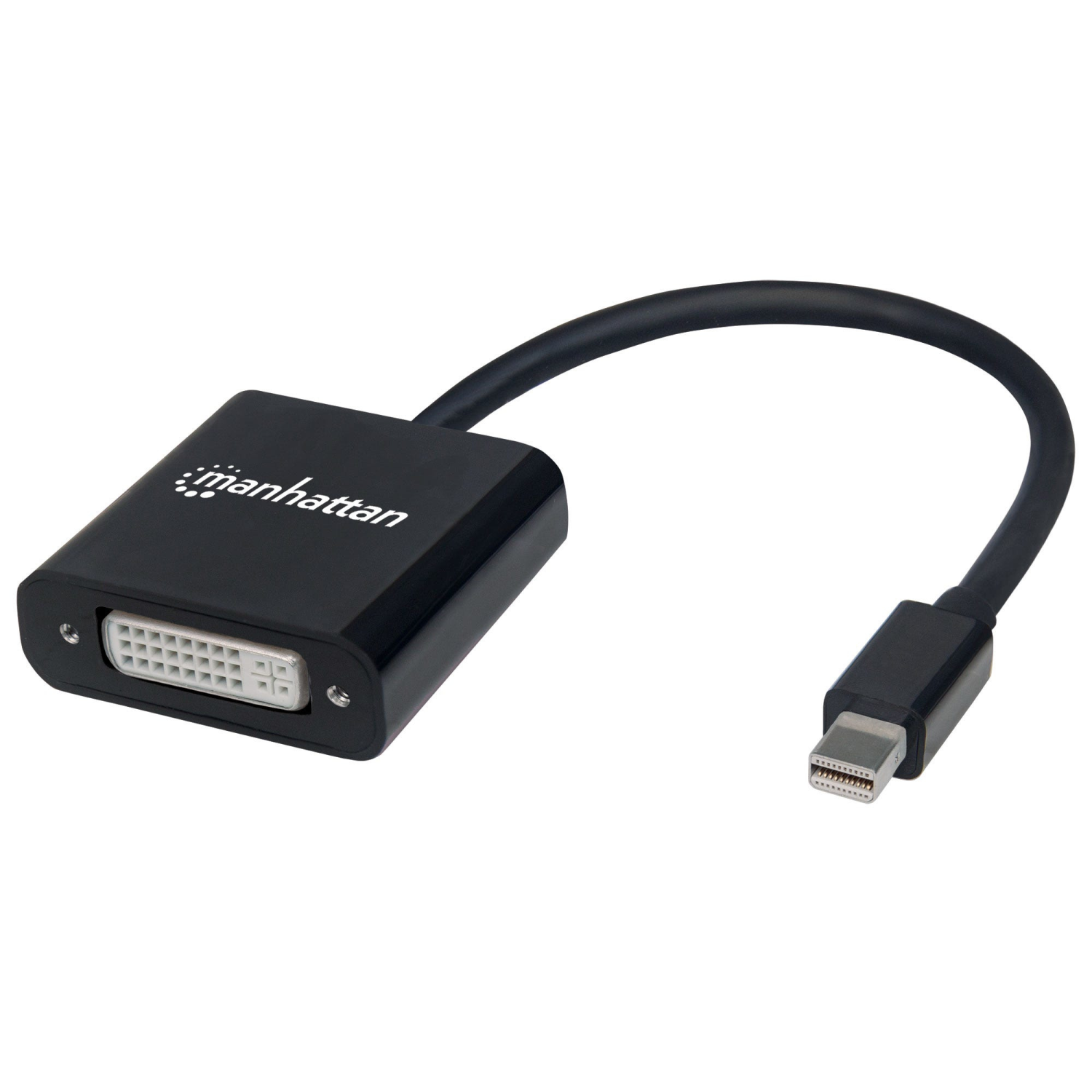 Manhattan Mini DisplayPort 1.2a to DVI-I Dual-Link Adapter Cable (Clearance Pricing), 4K@30Hz, Active, 19.5cm, Male to Female, Compatible with DVD-D, Black, Three Year Warranty, Polybag