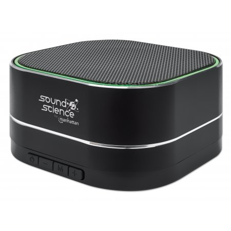 Manhattan Metallic Bluetooth Speaker (Clearance Pricing), Microphone, FM Radio, Decent Sound Output (3W), 6 hour Playback time, Integrated Controls, Range 10m, microSD card reader, Aux 3.5mm, USB-A charging cable incl, Black, Bluetooth 5.0, 3 Years Warran