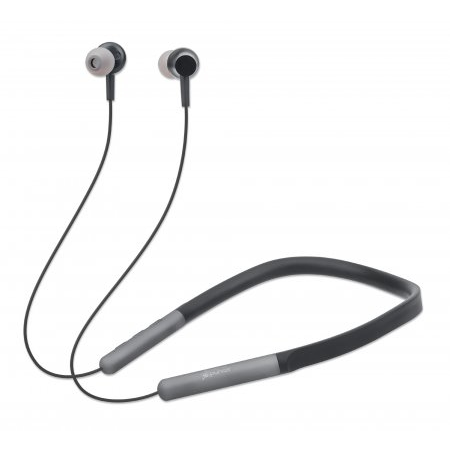 Manhattan Bluetooth In-Ear Headset with Neckband (Clearance Pricing), Microphone, Integrated Controls, Sweatproof, Noise Isolating, 5 hour usage time, Max Range 10m, MicroSD Card slot, Bluetooth v5.0, USB-A charging cable included, Three Year Warranty