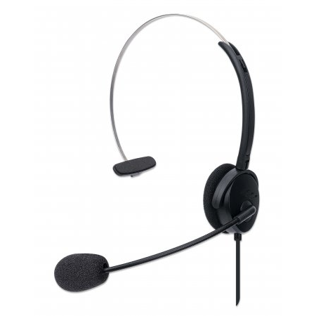 Manhattan Mono On-Ear Headset (USB) (Clearance Pricing), Microphone Boom (padded), Polybag Packaging, Adjustable Headband, In-Line Volume Control, Ear Cushion, USB-A for both sound and mic use, cable 1.5m, Three Year Warranty