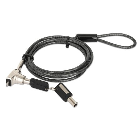 Manhattan Laptop Lock (Nano) with two keys, Compatible with Nano style locks, 1.5m cable, Anti theft, Strong steel cable - metal with clear PVC jacket, Notebook, Lifetime Warranty